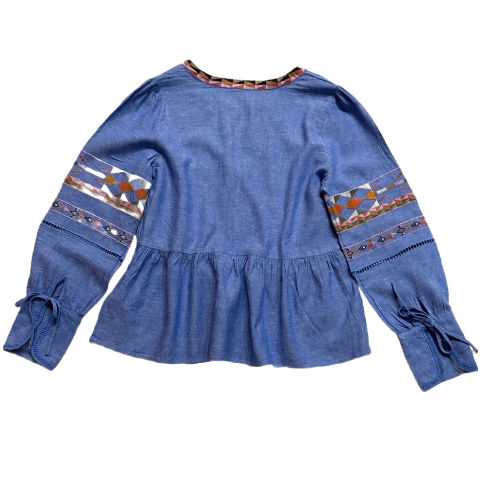 A Loves A Blue Embroidered Peplum Blouse Boho Size M - Picture 6 of 13